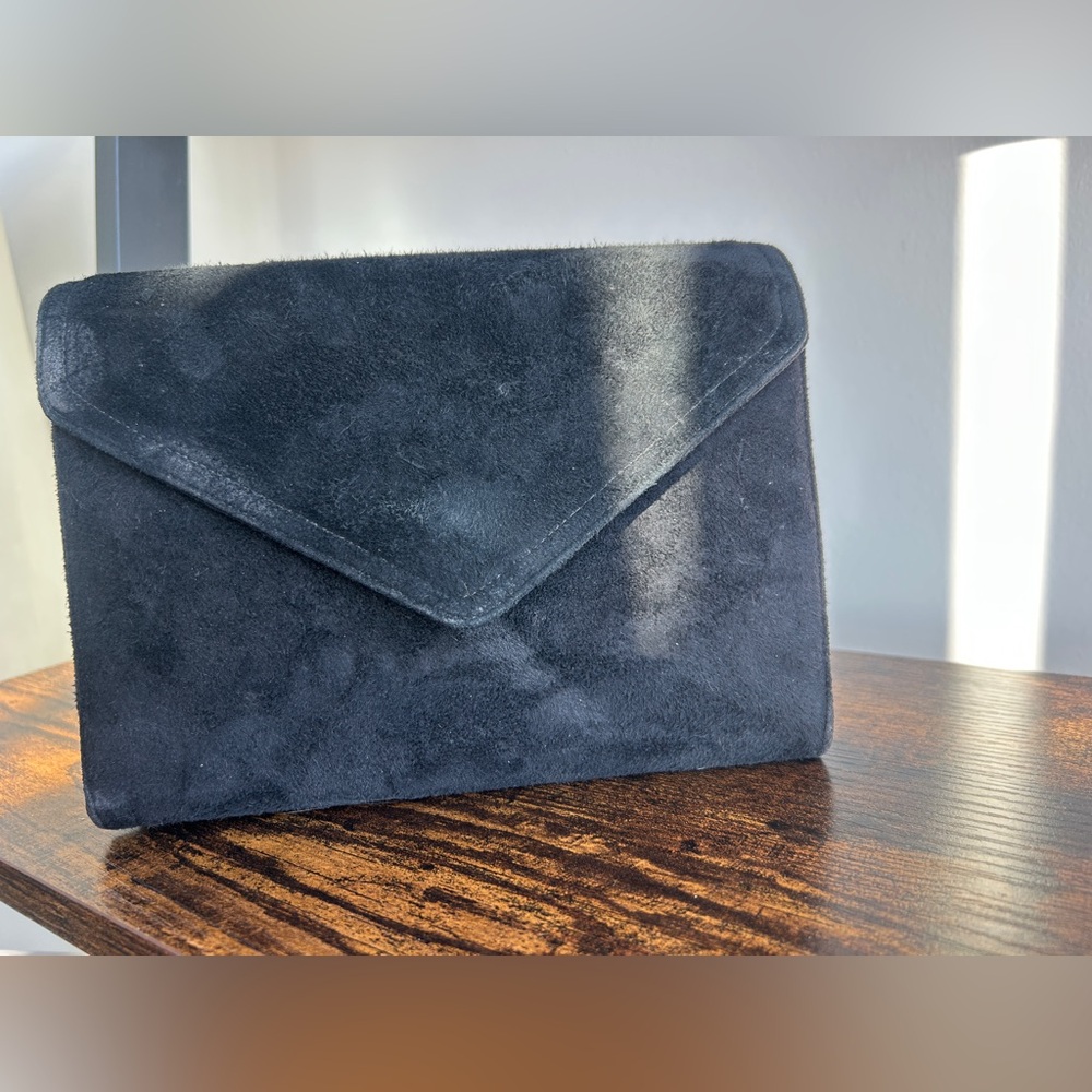 Vintage Frenchy of California Black Suede Envelope Clutch Bag